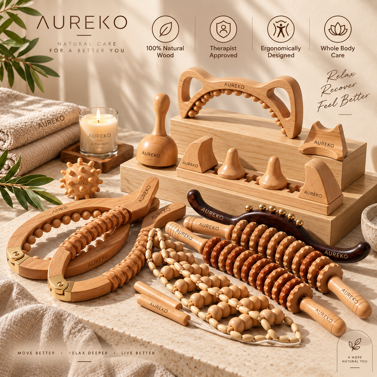 AUREKO premium natural wood body care and massage collection